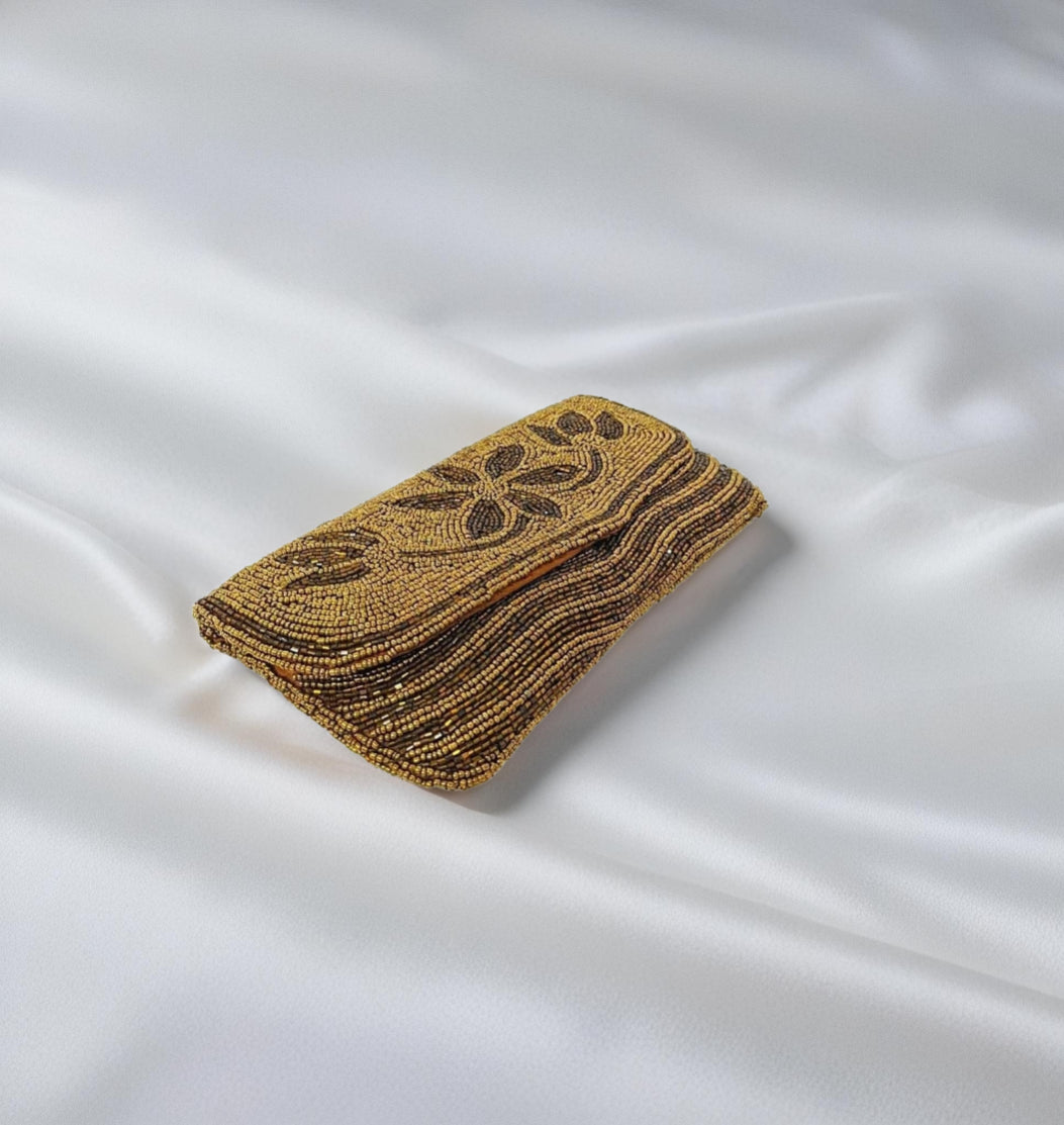 Golden Flower Beaded Clutch