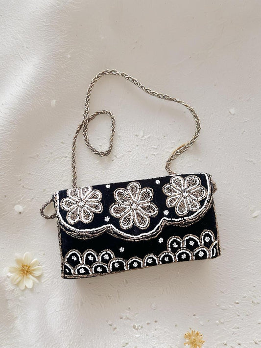 Black Envelope Beaded Clutch