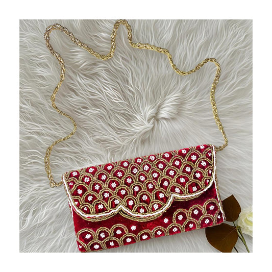 Red Envelope Beaded Clutch