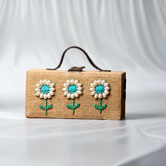 jute beaded hand embroidered clutch bag