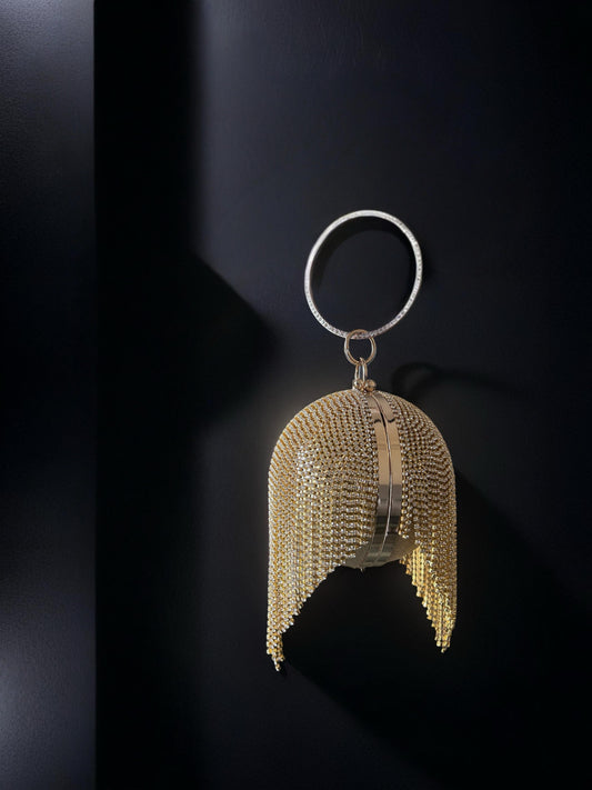 fringed crystall ball clutch