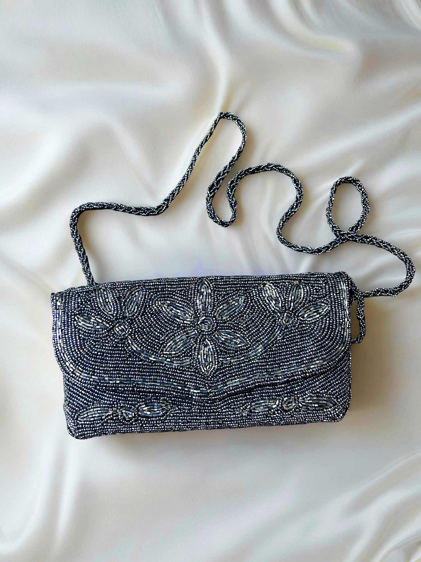 Grey Beaded Clutch