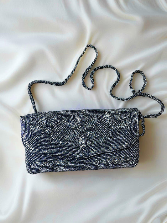 Grey Beaded Clutch